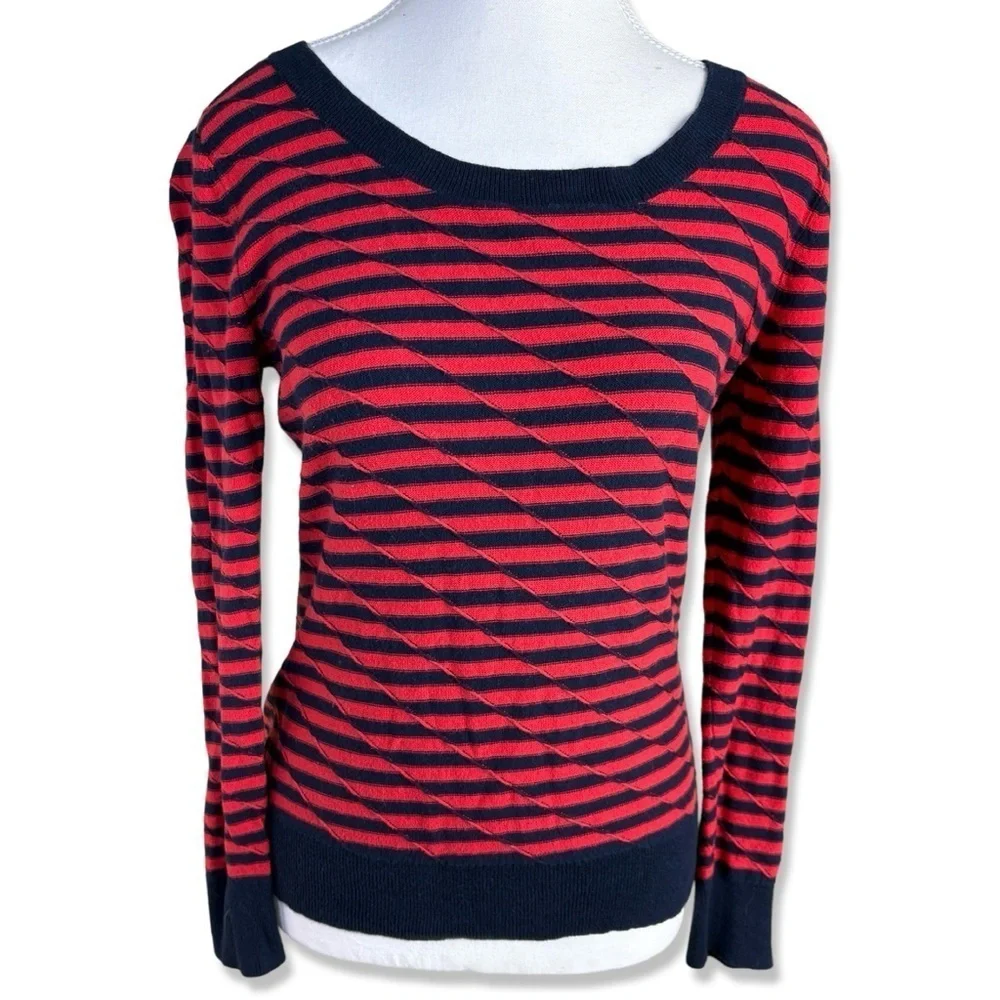 ⭐️GAP Women's Blue Red Offset Striped Sweater Shirt Size Small